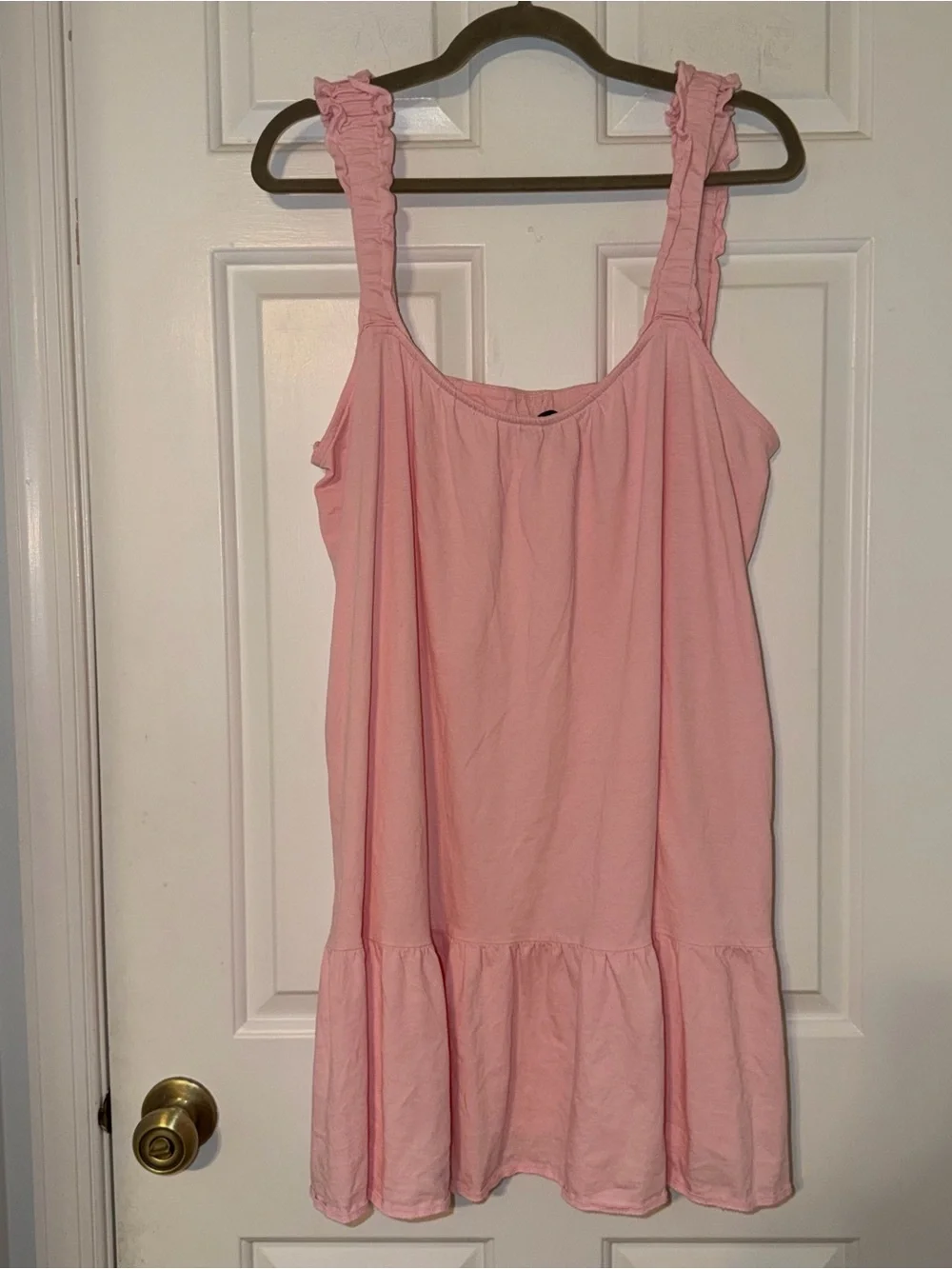 J. Crew Light Pink broken in jersey knit Ruffle mini dress L